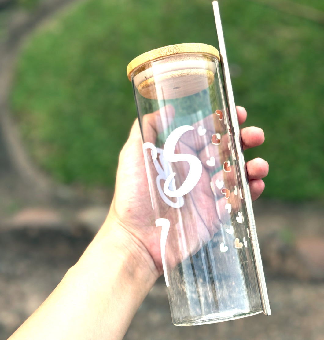 450ml BTS/ARMY glass bottle with bamboo lid and stainless steel straw