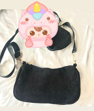 Load image into Gallery viewer, Black corduroy twin purse. (Free keychain)
