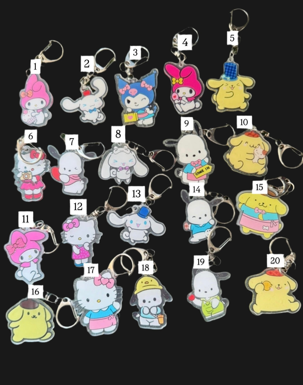 Assorted Sanrio keychains