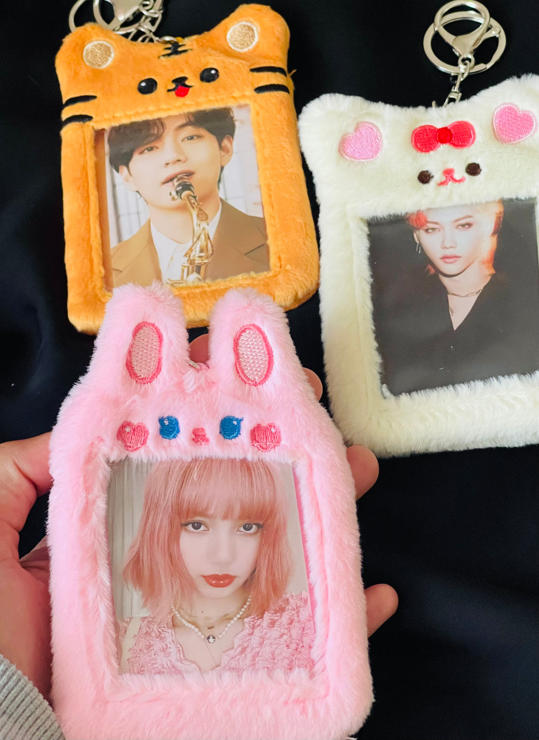 Fluffy photo card keychain