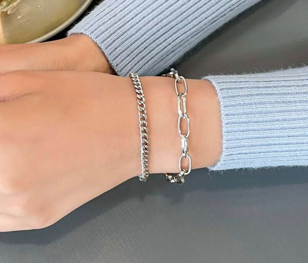 2 in 1 layered silver bracelet