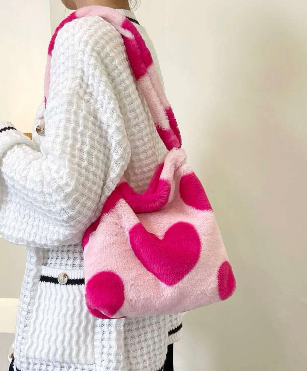 Fluffy medium size pink heart bag